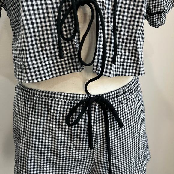 GLG Gingham Tie Front Two Piece Set SZ M Cottagecore Lounge Crop Top Shorts - Picture 7 of 8